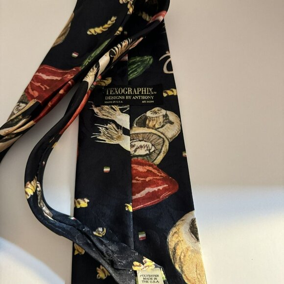 Texographix Designs by Anthony Spaghetti Pasta & Vegetables Tie Navy Blue Waiter - Picture 8 of 8